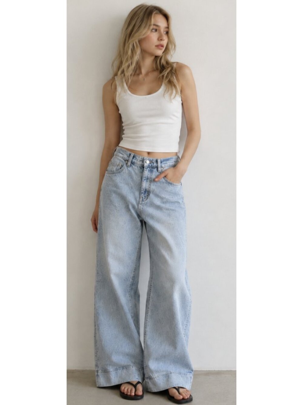 TRIARCHY Ms. Onassis High-Rise Wide-Leg Jeans in Light Indigo 27 Retro 70s